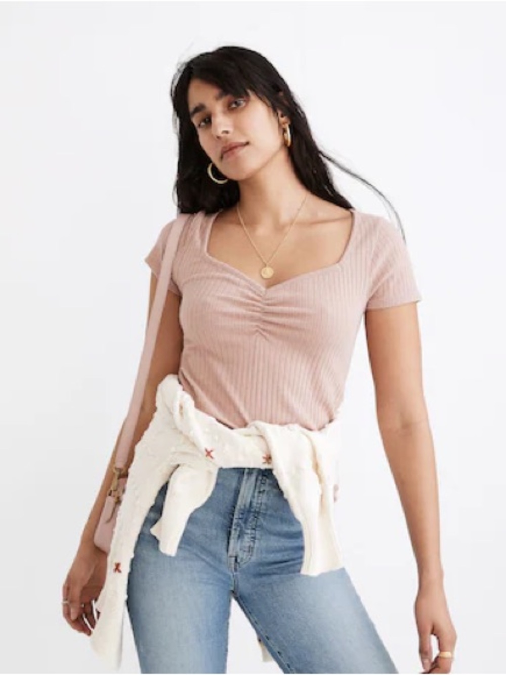 Madewell Ribbed Sweetheart Tee - Dusty Blush